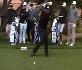 Phil Mickelson at the top of his backswing.