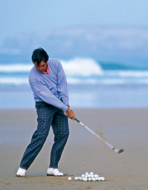 Seve practicing at the beach like he often did in his youth.